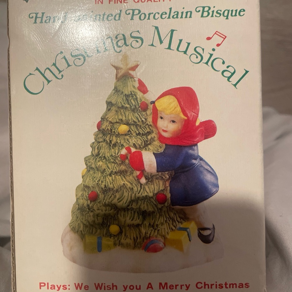Vintage Whitney China Hand Painted Porcelain Bisque Christmas Musical. With box